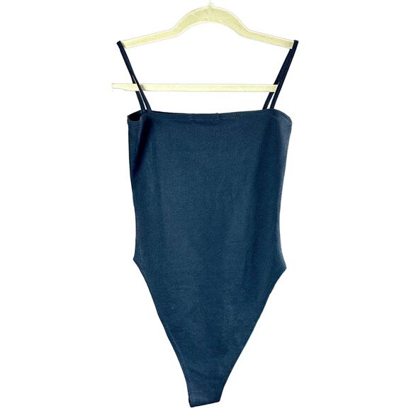 boohoo black spaghetti strap bodysuit 1990s style trendy under layer SZ 2 - Picture 2 of 6